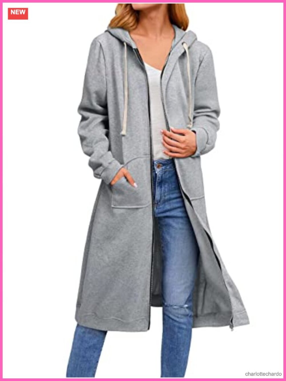 Oversized Fleece Hoodie Jacket Zip Up Drawstring Long Sleeve